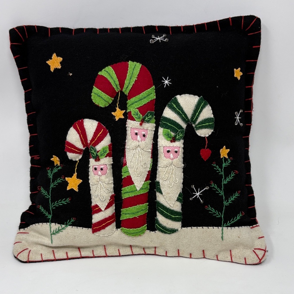 Holiday Three Santa Canes Christmas Felt Pillow